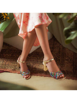 Saint G - Multi Woven Metallic Leather Block Heels