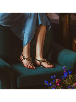 Saint G - Transparent Stone Black Leather Flats