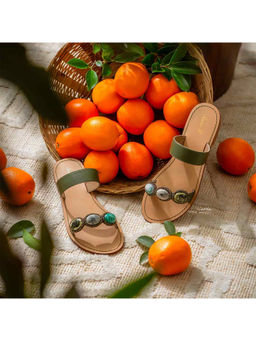 Saint G - Multi Stone Adorned Olive Leather Flats