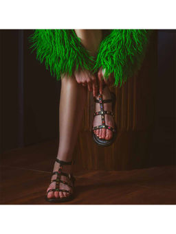 Saint G - Multi Stone Studded Black Leather Flats