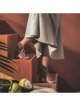 Saint G - Multi Stone Embellished Platin Leather Block Heels