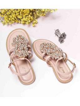 Saint G - Silver Stone Adorned Pink Leather Flat