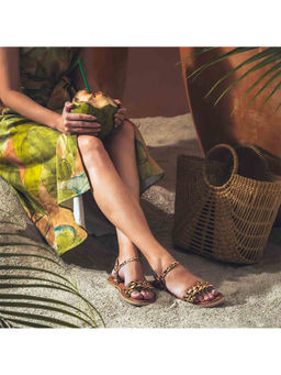 Saint G - Gold Metal Decor Tan Leather Flats