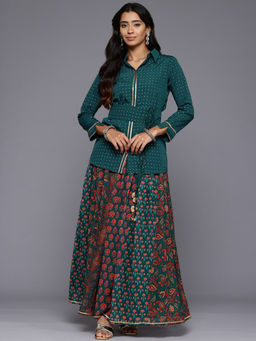 Ahalyaa - Women Green Floral Gotta Patti Tunic with Lehenga & Belt