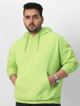 Urbano Plus - Mens Cool Matcha Green Cotton Solid Oversized Hoodie