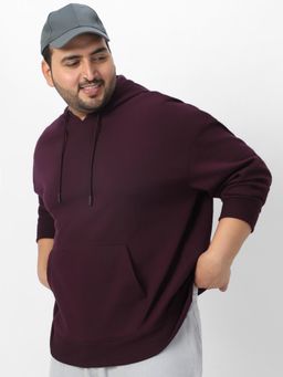 Urbano Plus - Mens Potent Wine Cotton Solid Oversized Hoodie