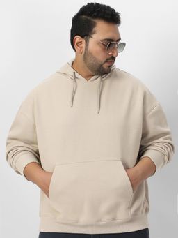 Urbano Plus - Mens Beige Lining Cotton Solid Oversized Hoodie