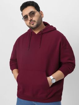Urbano Plus - Mens Maroon Cotton Solid Oversized Hoodie