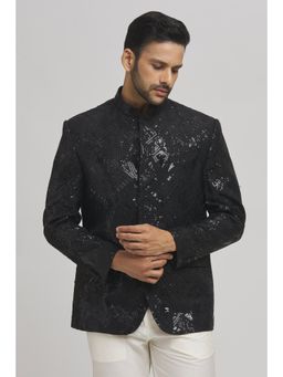 Aham-Vayam - Men'S Cotton Silk Embroidered Black Bandhgala