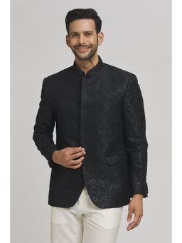 Aham-Vayam - Men'S Cotton Embroidered Black Bandhgala