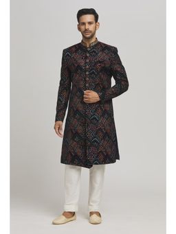 Aham-Vayam - Navy Blue Embroidered Sherwani with Pant