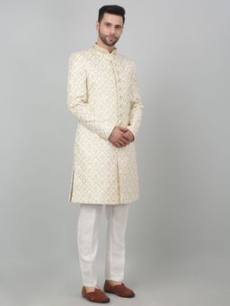 Aham-Vayam - Ivory Embroidered Sherawni with Pant