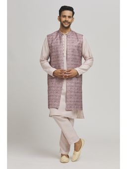 Aham-Vayam - Men'S Cotton Embroidered Pink Kurta with Churidar