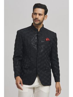 Aham-Vayam - Men'S Cotton Silk Embroidered Black Bandhgala