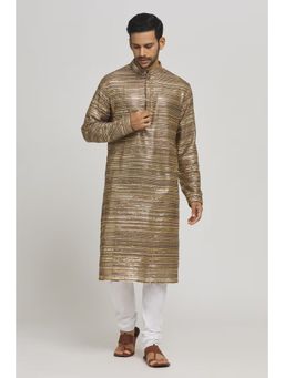 Aham-Vayam - Men'S Cotton Sequined Gold Kurta with Churidar