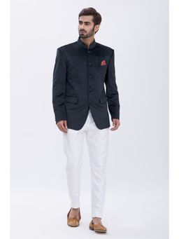 Aham-Vayam - Men'S Cotton Velvet Solid Black Bandhgala