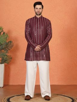 Aham-Vayam - Mihir Embroidered Loose Fit Back Elastic Kurta with Parallel Pant
