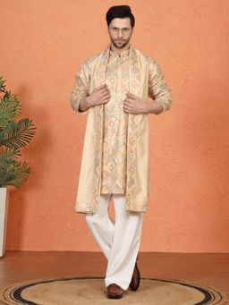 Aham-Vayam - Prafullit Embroidered Loose Fit Back Elastic Parallel Kurta with Pant and Dupatta