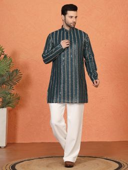 Aham-Vayam - Mihir Embroidered Loose Fit Back Elastic Kurta with Parallel Pant