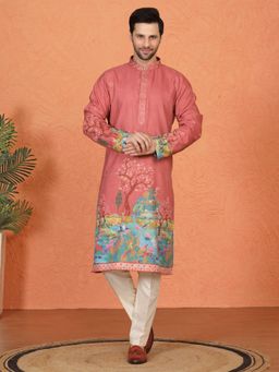 Aham-Vayam - Printed Embroidered Back Elastic Kurta with Pant