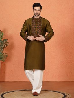 Aham-Vayam - Swarna Utsav All Over Embroidered Back Elastic Kurta with Pant