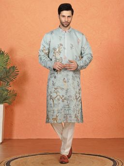 Aham-Vayam - Forest Landscape All Over Embroidered Back Elastic Kurta with Pant