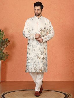 Aham-Vayam - Forest Landscape All Over Embroidered Back Elastic Kurta with Pant