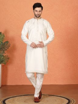 Aham-Vayam - Mehfil-E-Khaas Embroidered Kurta Set with Back Elastic Kurta with Pant