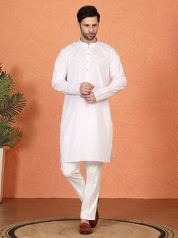 Aham-Vayam - Royal White Matching Back Elastic Kurta with Pant