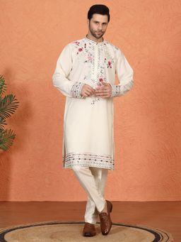 Aham-Vayam - Multi Coloured Flora Embroidered Straight Fit Back Elastic Kurta with Pant