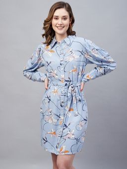 Marie Claire - Women Casual Sky Blue Color Mini Floral Dress