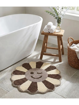 Saral Home - Wink Flower Shaped Microfiber Antiskid Round Brown Bath Mat (M)