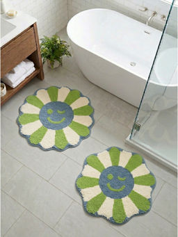 Saral Home - Wink Flower Shaped Microfiber Antiskid Round Green Bath Mats (Pack of 2) (M)