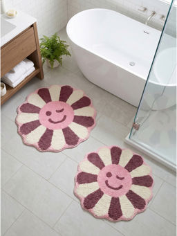 Saral Home - Wink Flower Shaped Microfiber Antiskid Round Pink Bath Mats (Pack of 2) (M)