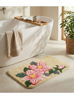 Saral Home - Floral Microfiber with Anti-Skid Backing Pink Bath Mat (S)