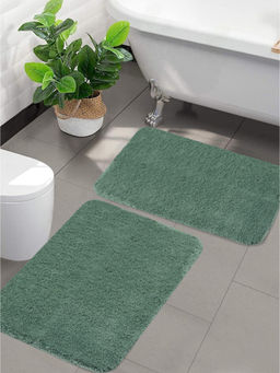 Saral Home - Solid Soft Microfiber Antiskid Green Bath Mats (Pack of 2) (S)