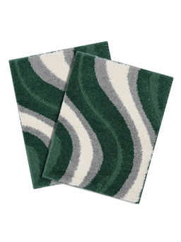 Saral Home - Wave Microfiber Antiskid Green Bath Mats (Pack of 2) (S)