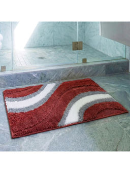 Saral Home - Wave Microfiber Antikid Maroon Bath Mat (S)