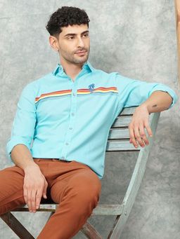 The Indian Garage Co - Men Regular Fit Full Sleeves Spread Collar Casual Shirt Blue