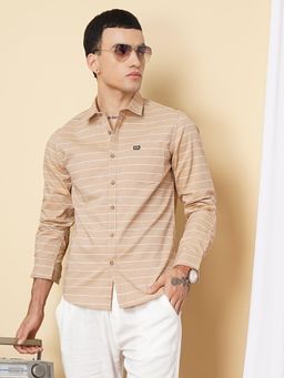 The Indian Garage Co - Men Slim Fit Striped Full Sleeves Cutaway Collar Casual Shirt Khaki