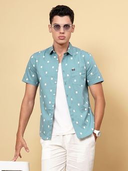 The Indian Garage Co - Men Slim Fit Half Sleeves Cutaway Collar Casual Shirt Blue