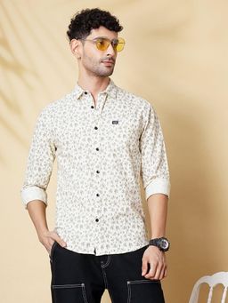 The Indian Garage Co - Men Slim Fit Full Sleeves Spread Collar Casual Shirt Beige
