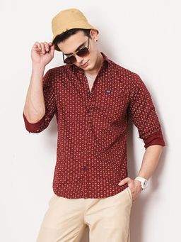 The Indian Garage Co - Men Slim Fit Full Sleeves Spread Collar Casual Shirt Maroon