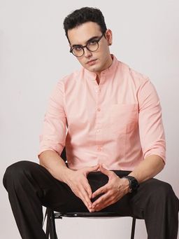 The Indian Garage Co - Men Regular Fit Solid Full Sleeves Mandarin Collar Casual Shirt Pink