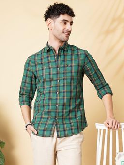 The Indian Garage Co - Men Slim Fit Checkered Full Sleeves Spread Collar Casual Shirt Green