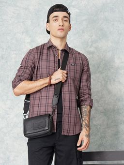 The Indian Garage Co - Men Slim Fit Checkered Full Sleeves Spread Collar Casual Shirt Purple