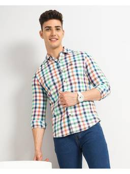 The Indian Garage Co - Men Slim Fit Full Sleeves Cutaway Collar Casual Shirt Multi-Color