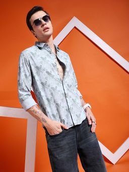 The Indian Garage Co - Men Slim Fit Full Sleeves Cutaway Collar Casual Shirt Blue