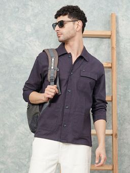 The Indian Garage Co - Men Slim Fit Cutaway Collar Street Wear Over Shirt Grey