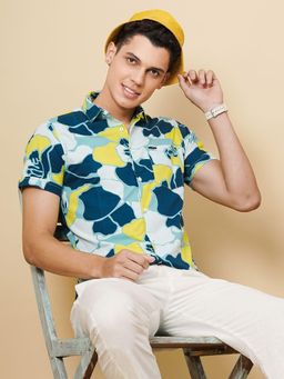 The Indian Garage Co - Men Slim Fit Half Sleeves Spread Collar Resort Wear Shirt Blue